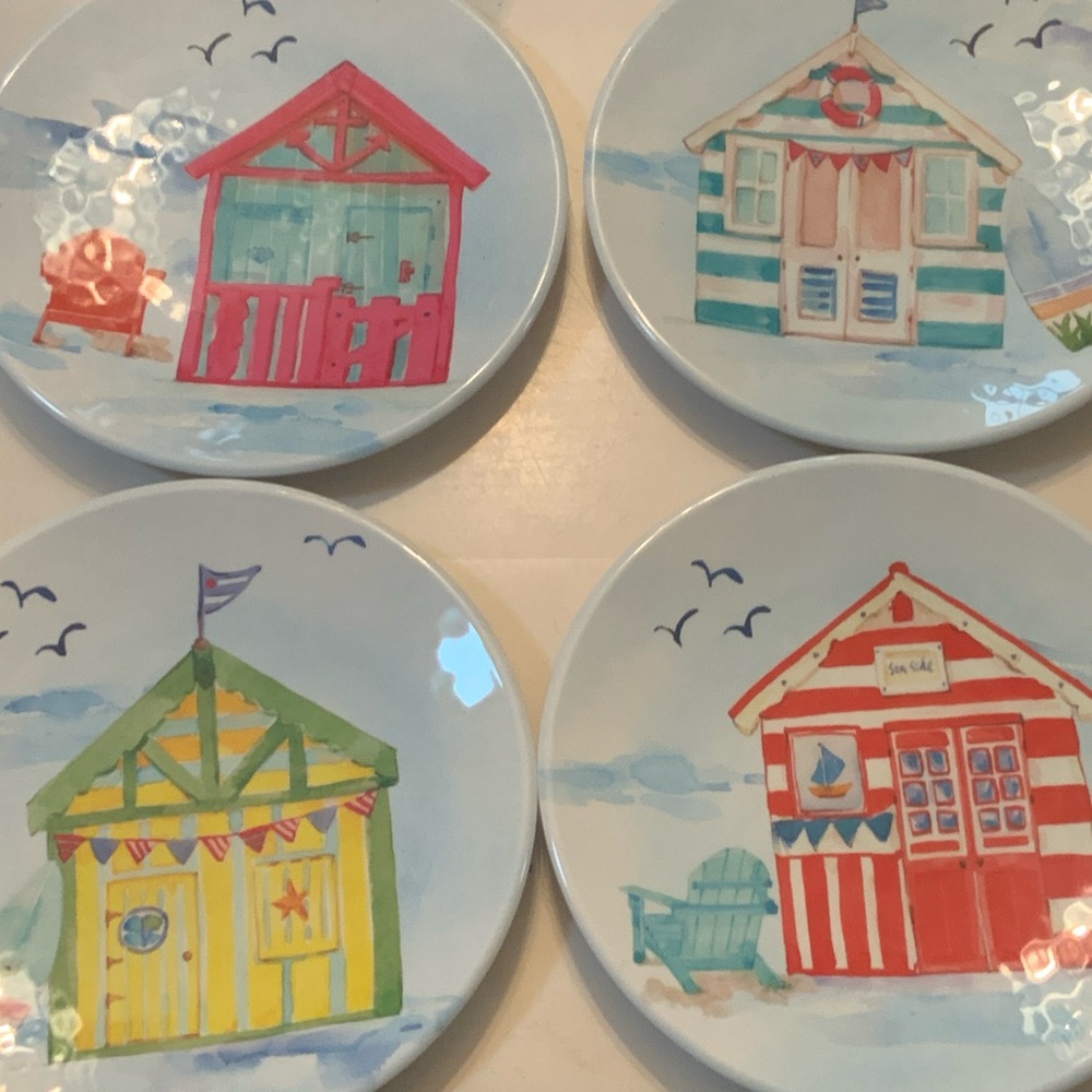 Coastal Beach Hut Small Dessert Plates - Set of 4 (Multicolor)